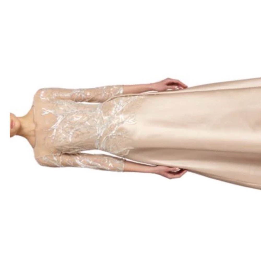 Teri Jon Silver Beaded Satin Dress